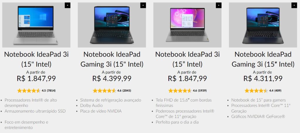 Imagem com a nota das avaliações dos notebooks Lenovo IdeaPad 3.